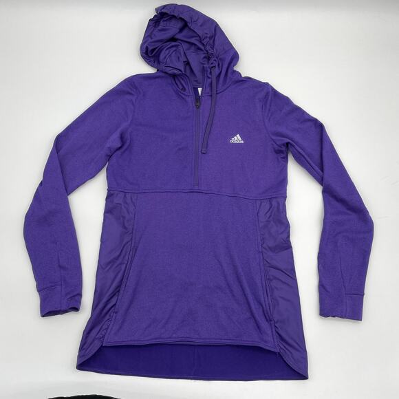 ADIDAS Sweatshirt Purple Hooded 1/2 Zip Pullover Nylon Panel Womens Size S - Picture 1 of 5